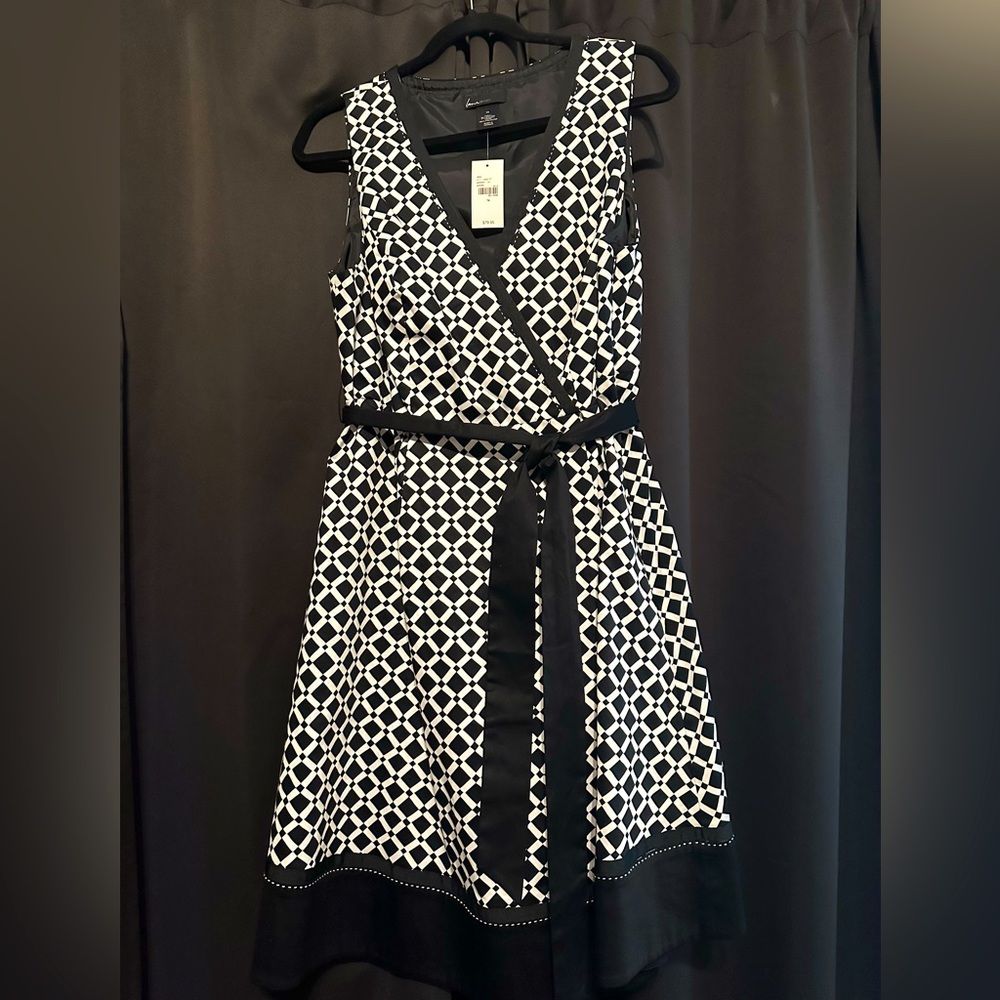 NWT Stunning Black & White Lane Bryant Faux Wrap Dress in SZ 14 or 1X